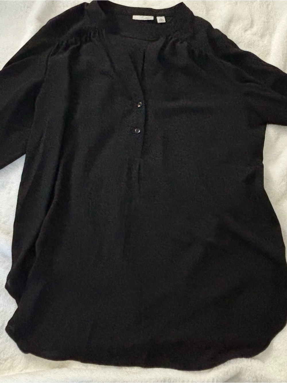 Halogen Black Solid Round Neck Button-Front 3/4 Sleeve Blouse Women’s M